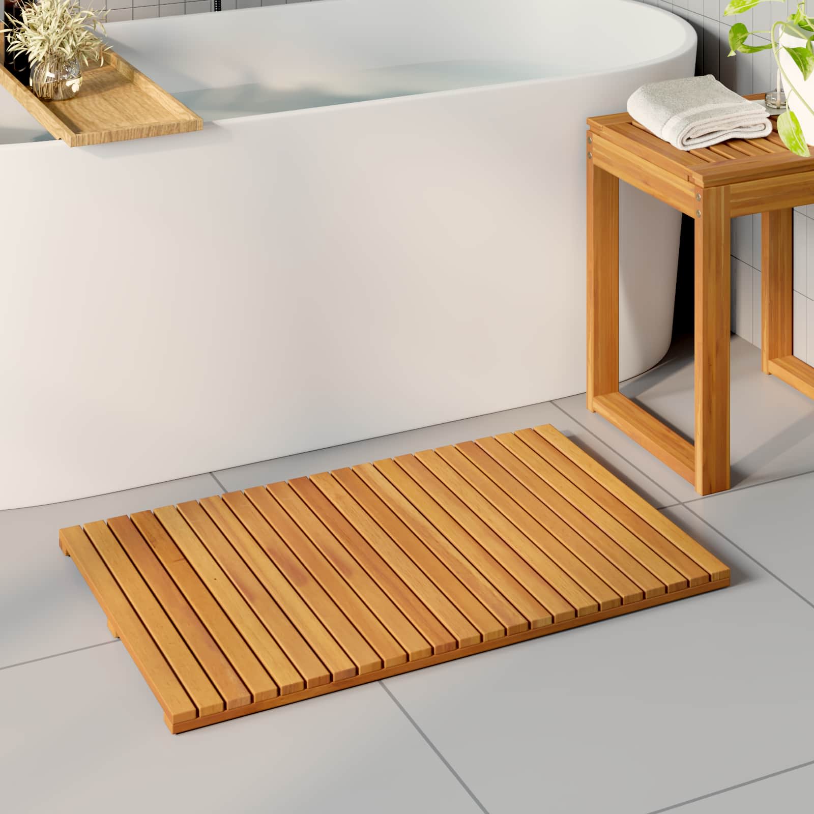 Badematte Uni Braun 60 x 40 cm Massives Akazienholz