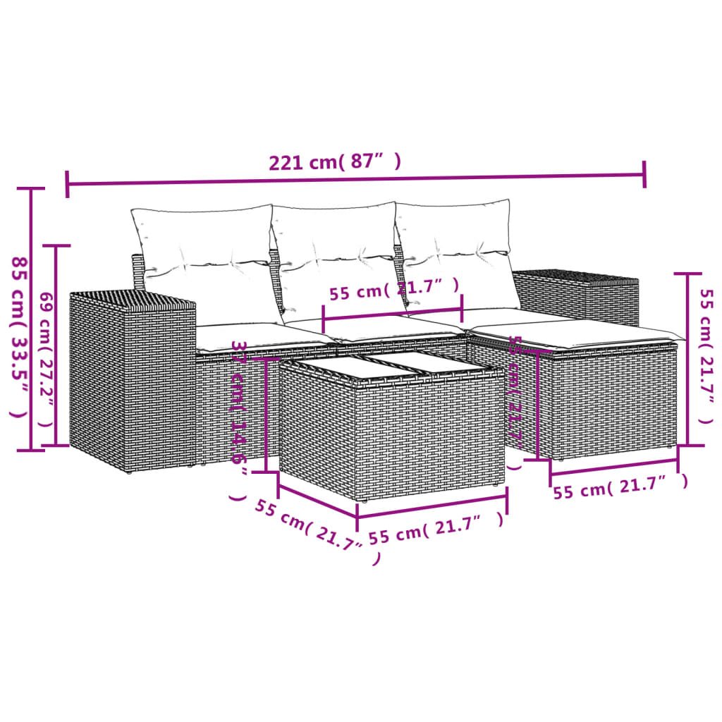 4-tlg. Garten-Sofagarnitur mit Kissen Schwarz Poly Rattan