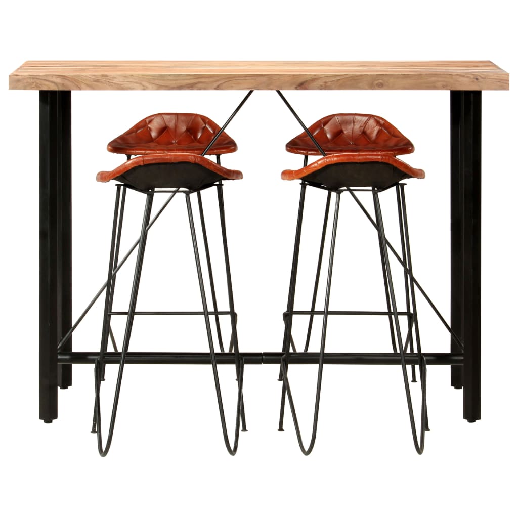 5-tlg. Bar-Set Recyceltes Massivholz und Echtleder