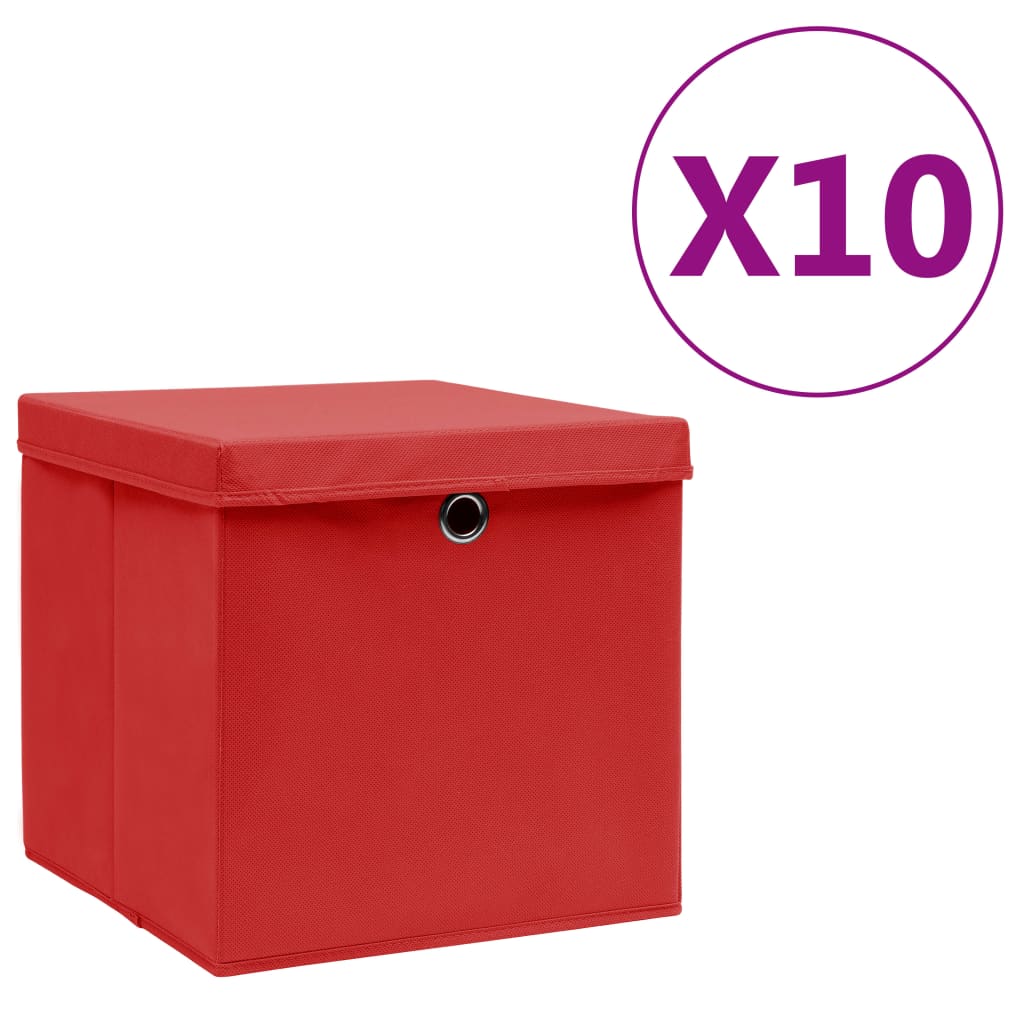 Aufbewahrungsboxen mit Deckeln 10 Stk. 28x28x28 cm Schwarz