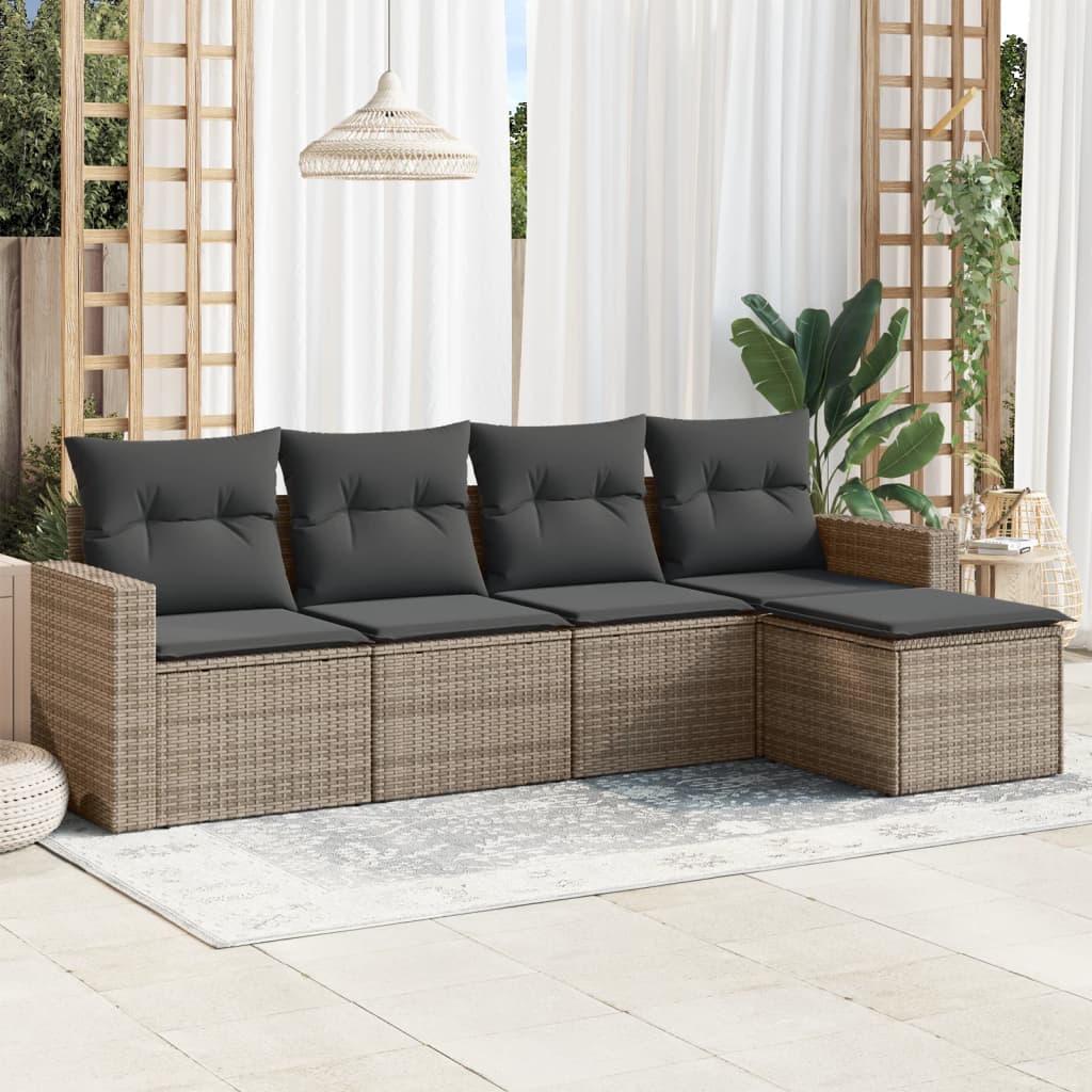 5-tlg. Garten-Sofagarnitur mit Kissen Schwarz Poly Rattan