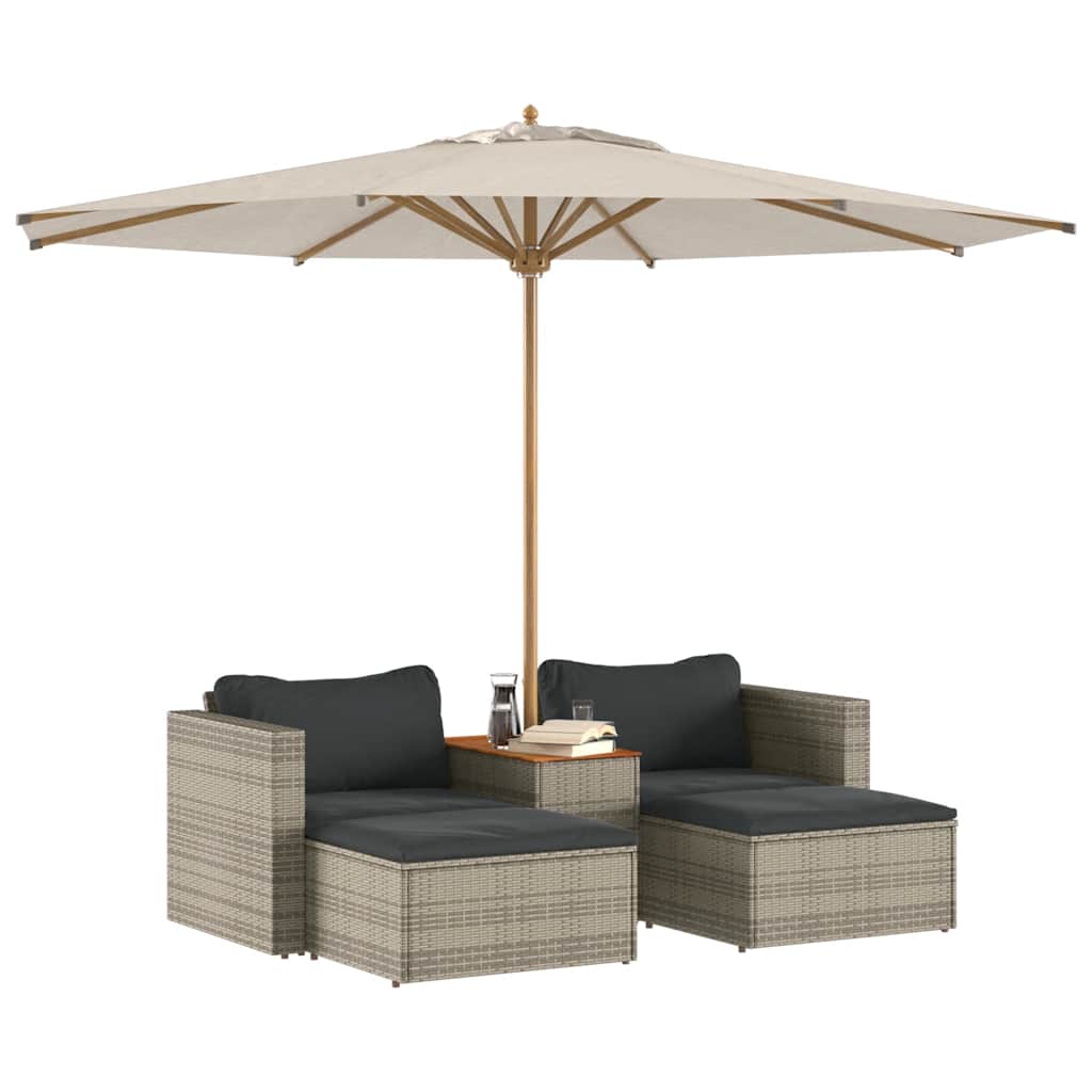 5tlg. Garten-Sofagarnitur mit Kissen Schwarz Poly Rattan Akazie