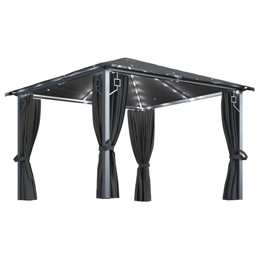 Pavillon mit Vorhängen & LED-Lichterkette 300x300 cm Creme Alu