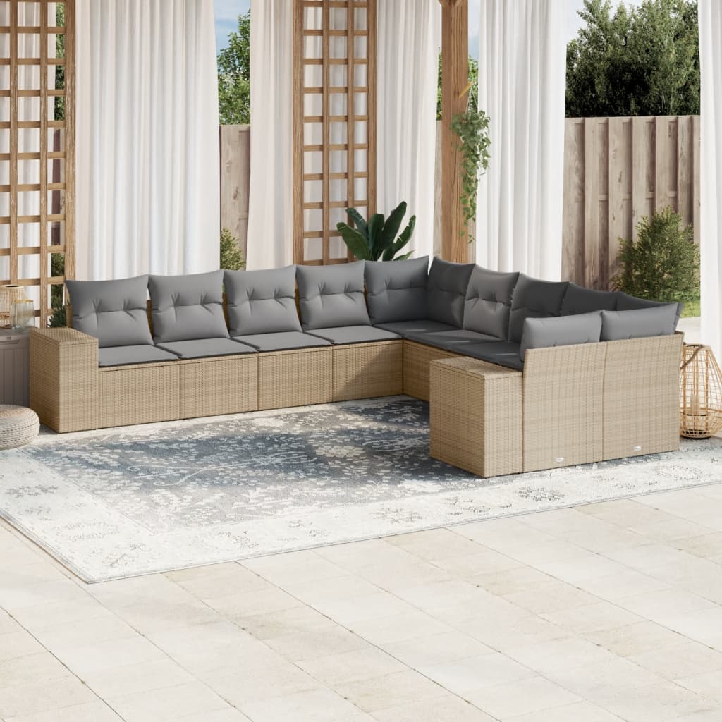 10-tlg. Garten-Sofagarnitur mit Kissen Schwarz Poly Rattan