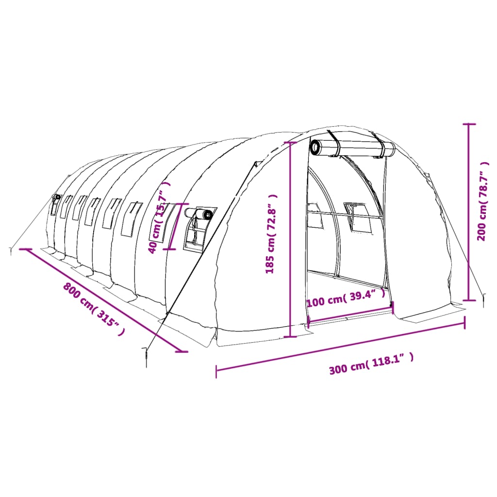 Gewächshaus mit Stahlrahmen Grün 48 m² 16x3x2 m