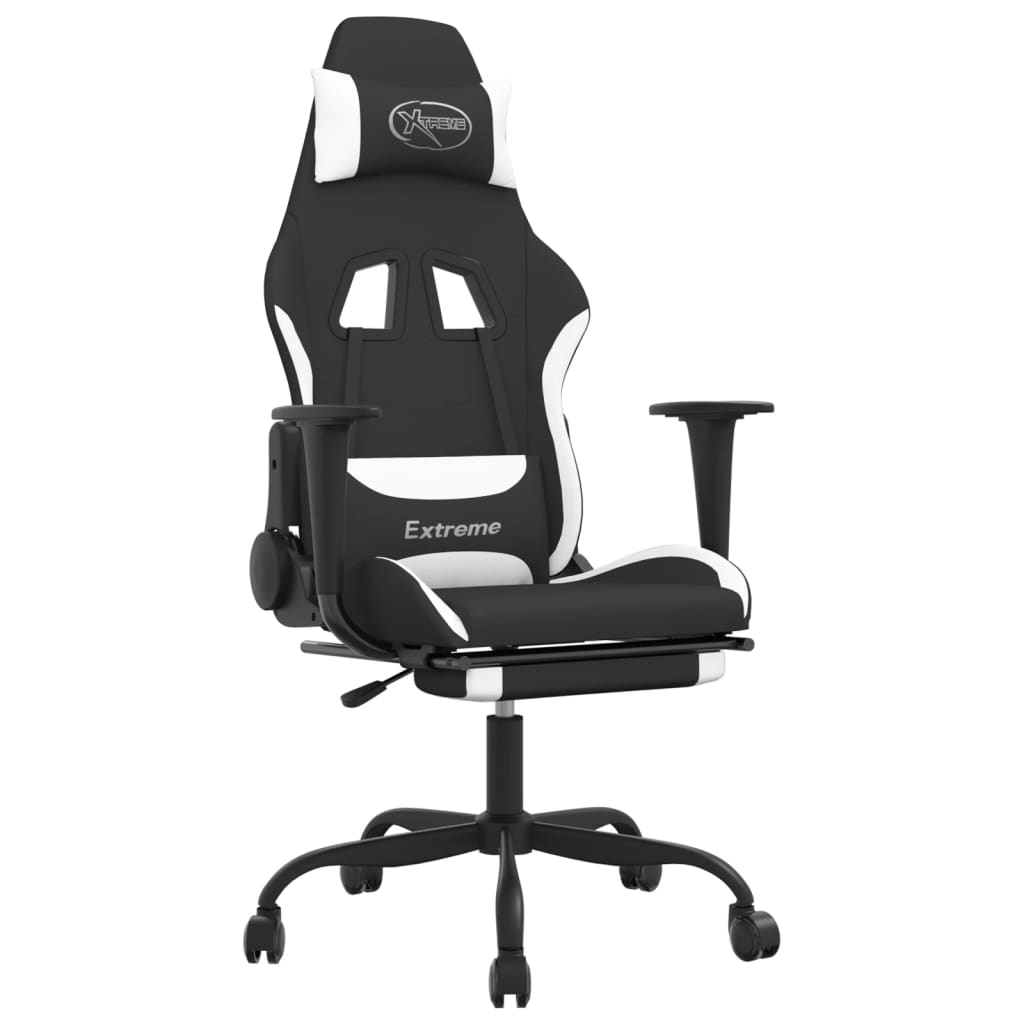 Gaming-Stuhl mit Massagefunktion Schwarz und Creme Stoff