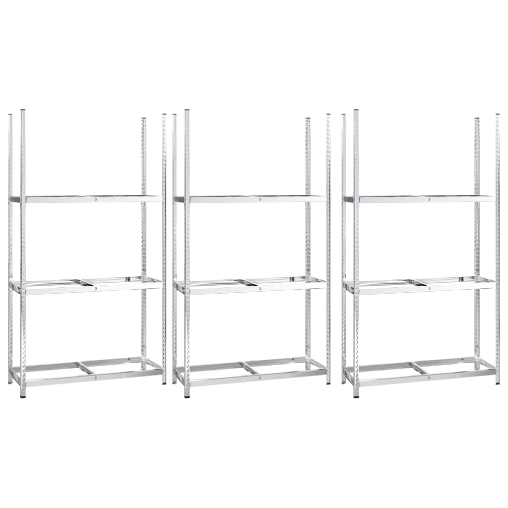Reifenregale mit 2 Böden 3 Stk. Silbern 110x40x110 cm Stahl