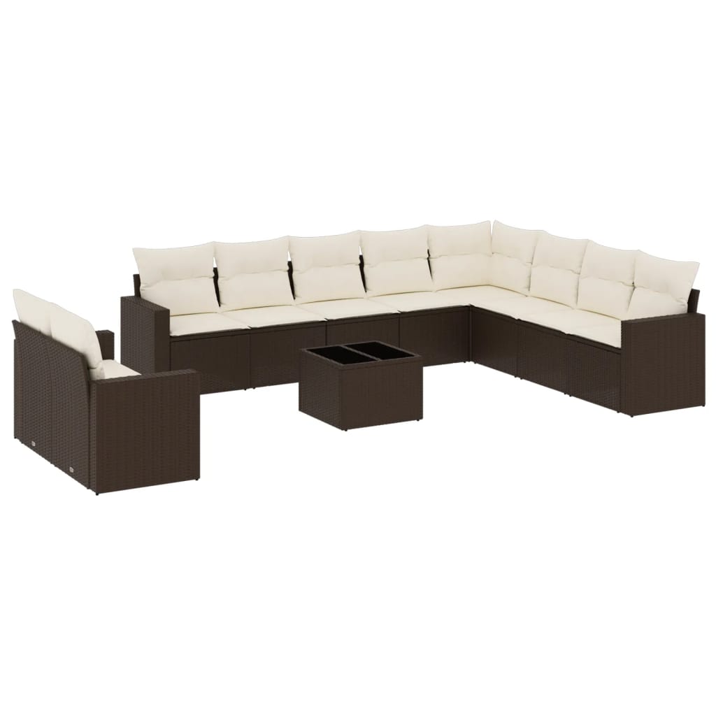 10-tlg. Garten-Sofagarnitur mit Kissen Schwarz Poly Rattan