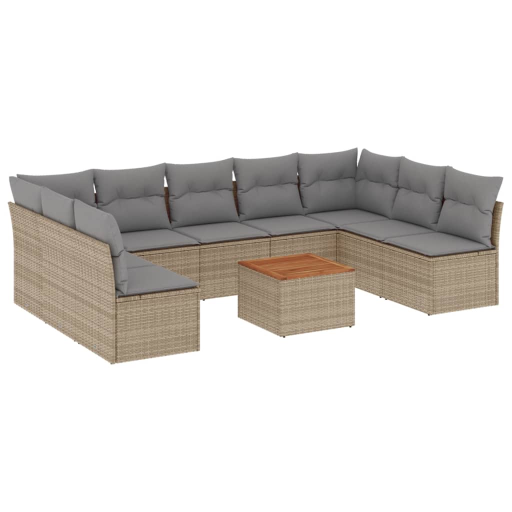 10-tlg. Garten-Sofagarnitur mit Kissen Schwarz Poly Rattan