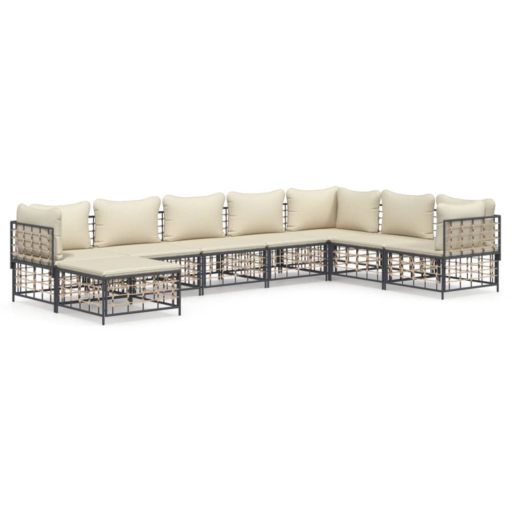 7-tlg. Garten-Lounge-Set mit Kissen Anthrazit Poly Rattan