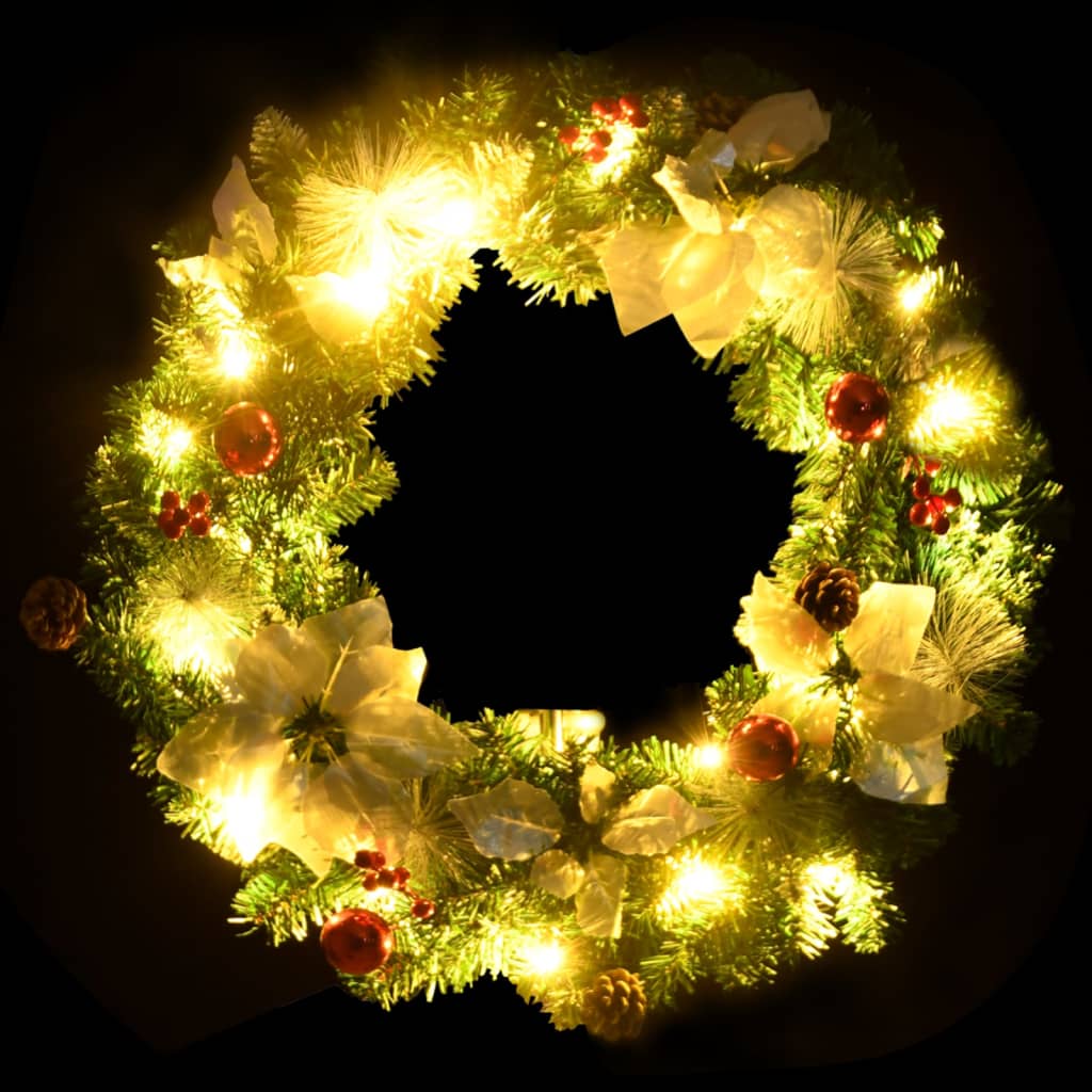 Weihnachtskranz mit LED-Lichtern Grün 60 cm PVC