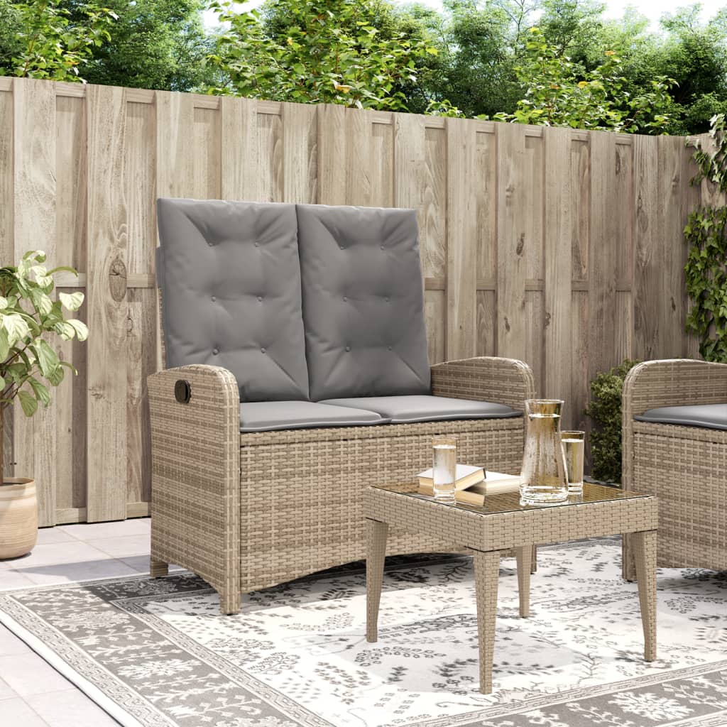 Gartenbank Verstellbar mit Kissen Schwarz Poly Rattan