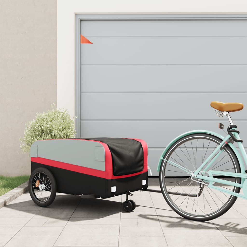 Fahrradanhänger Schwarz und Rot 30 kg Eisen