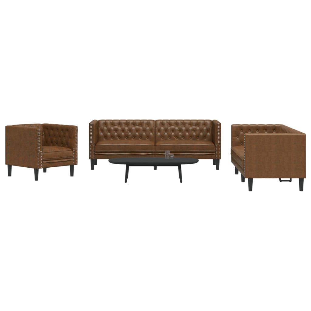 3-tlg. Chesterfield-Sofa-Set Schwarz Kunstleder