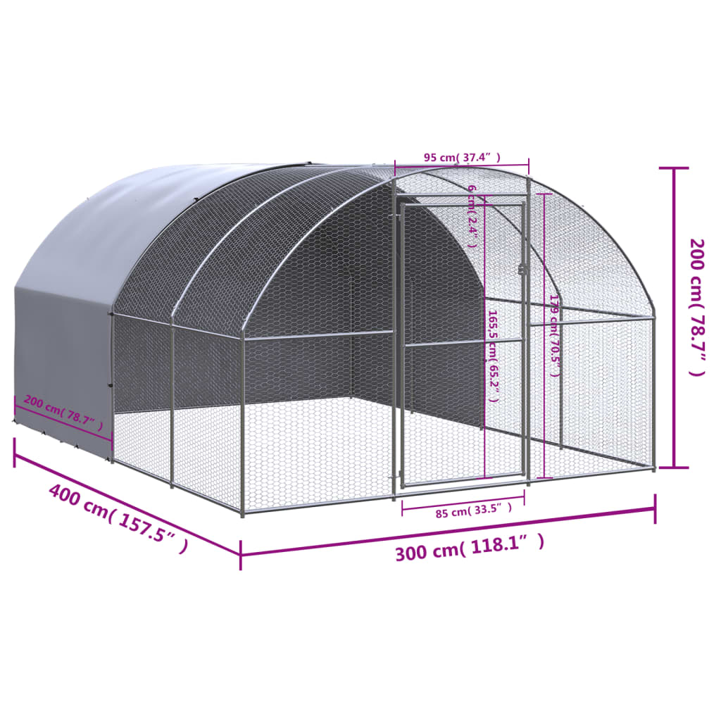 Outdoor-Hühnerstall 3x2x2 m Verzinkter Stahl