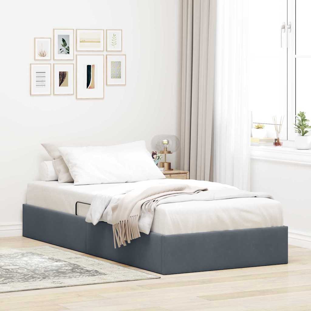 Aufbewahrungsbett mit Kopfteil Dunkelgrau 90 x 190 cm Samt