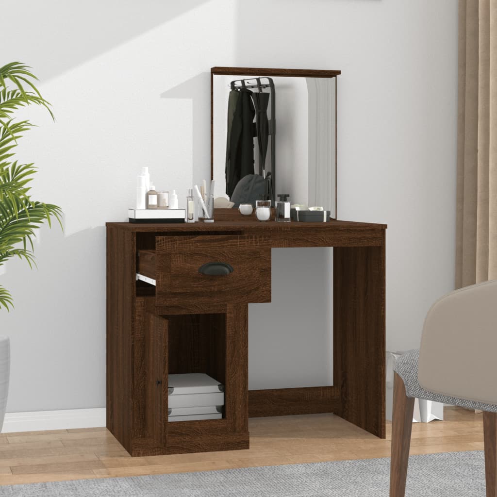 Schminktisch mit Spiegel Weiß 90x50x132,5 cm Holzwerkstoff